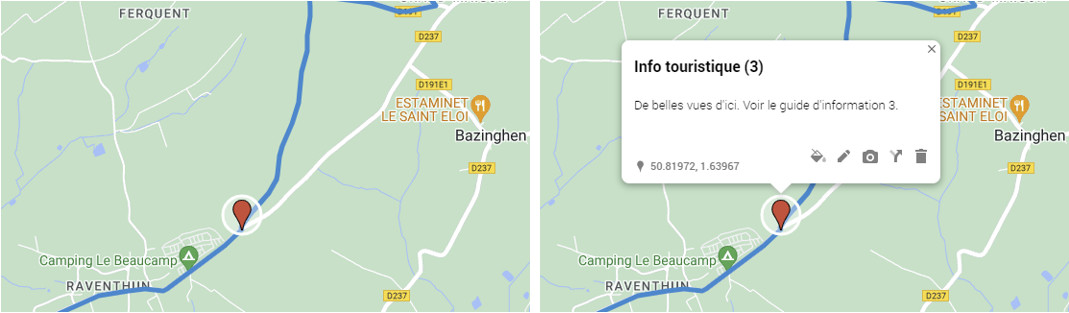 Si tu 'cliques' sur un waypoint, tu obtiens des infor supplémentaires.