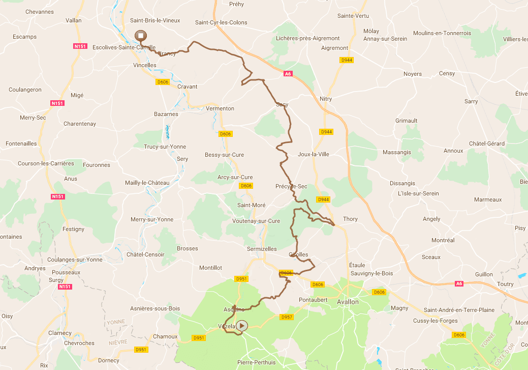 Plan van het 4x4 roadbook door de regio Grand Auxerrois