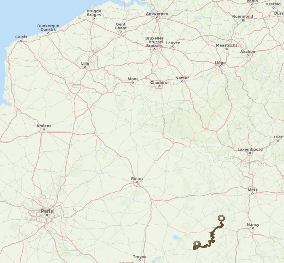 Situatieplan van dit 4×4 roadbook tussen Marne en Maas, op 4 uur rijden van Brussel.