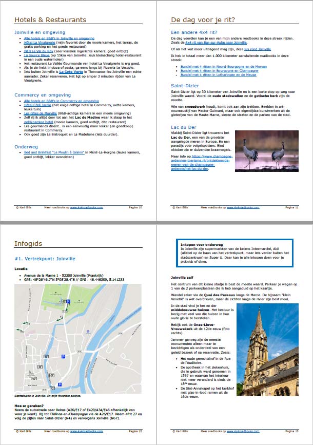 Enkele pagina's uit de infogids bij het 4x4 roadbook tussen Joinville en Commercy.