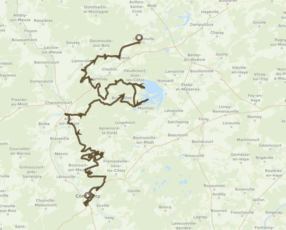 Plan van de 4×4 route in de buurt van het Lac de Madine.
