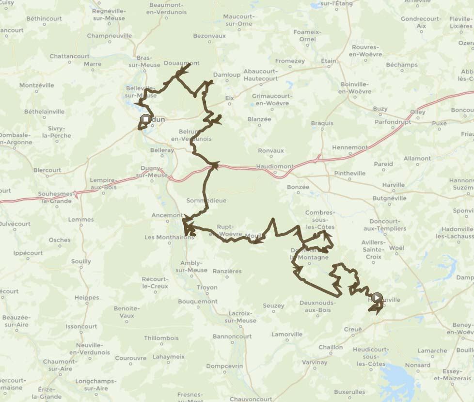 Kaart van het 4×4 roadbook van Hattonchâtel naar Verdun