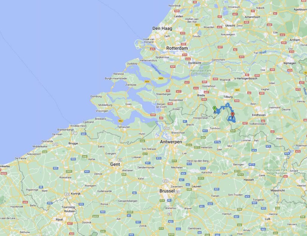 Situatieplan 4×4 roadbook Baarle naar Lage Mierde, bij Hilvarenbeek
