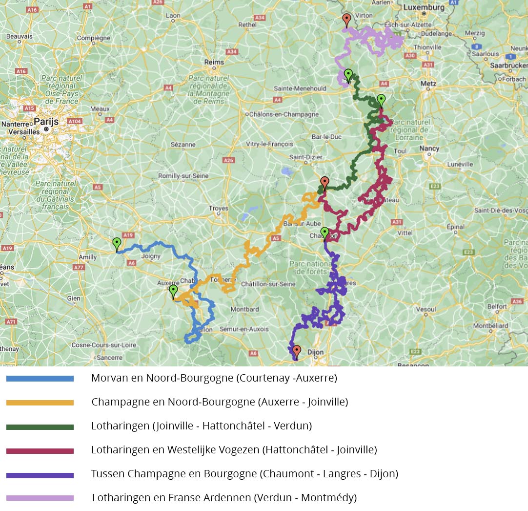 kaart 4x4 roadbooks en vakanties in Champagne, Bourgogne en Ardennen