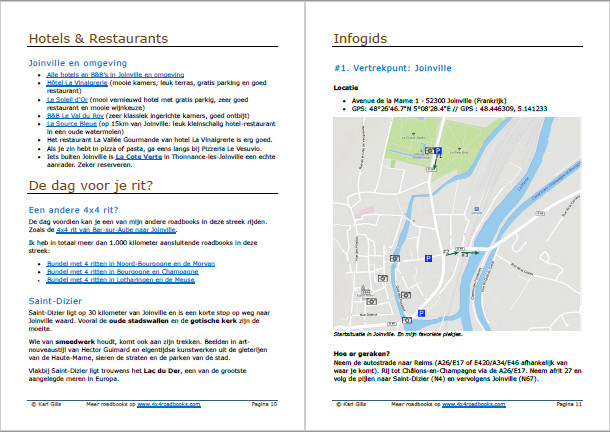Voorbeeld van inhoud van de infogids bij het 4x4 roadbook rond Joinville.