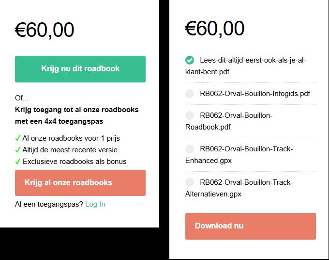 Het koopblok wordt een downloadblok als je bent ingelogd als pashouder