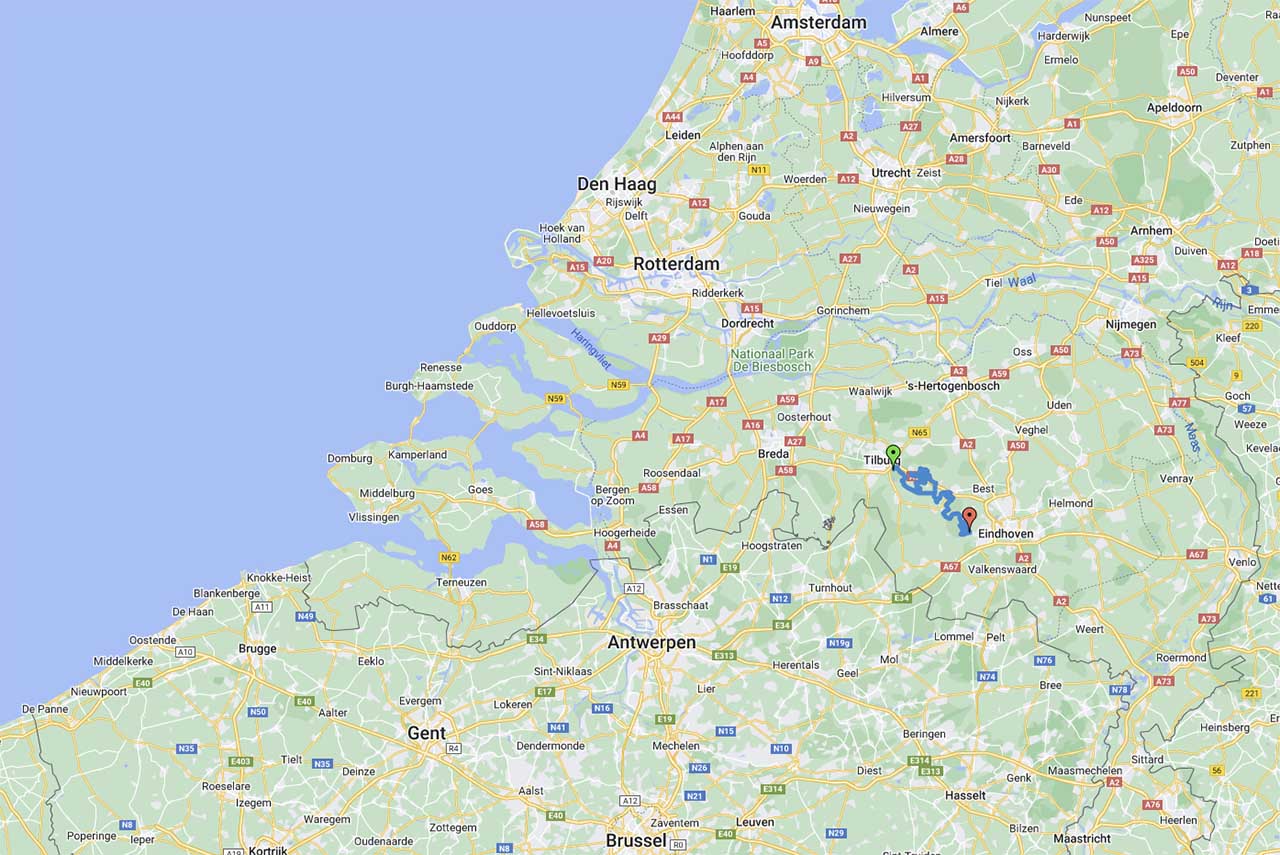 Situatieplan off-road rijden tussen Tilburg en Eindhoven